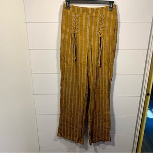 Honey Belle Striped Pants Women Sz S Lace Up Details Wide Leg Boho Festival‎